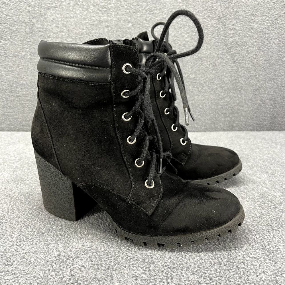 Sugar Boots Women 6 M Black Lacy Suede Heeled Zipper Lace‎ Up